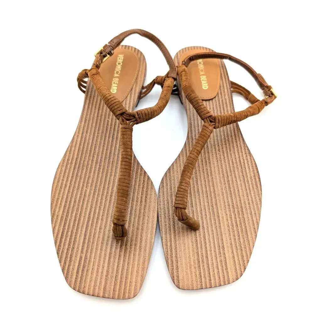 Veronica Beard Amelia Ankle Strap Thong Slingback Sandals Caramel Size US6.5M - Picture 3 of 12